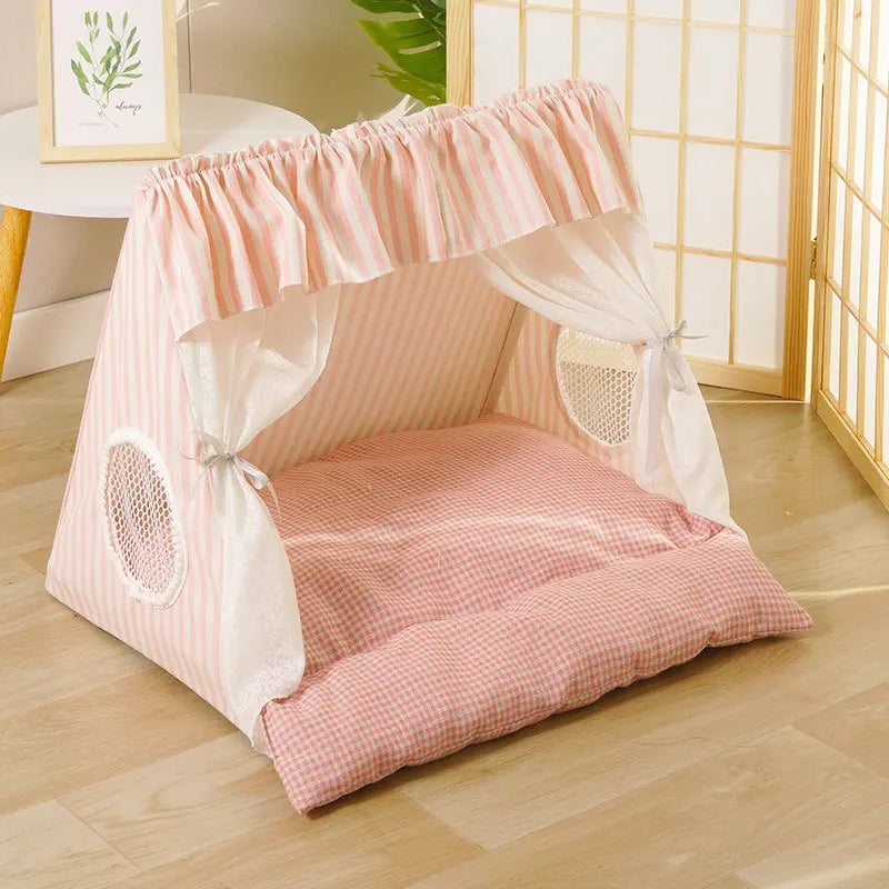 Plush Semi-Enclosed Pet Tent Bed for Small to Medium Cats and Dogs - Washable Cozy Shelter for All Seasons