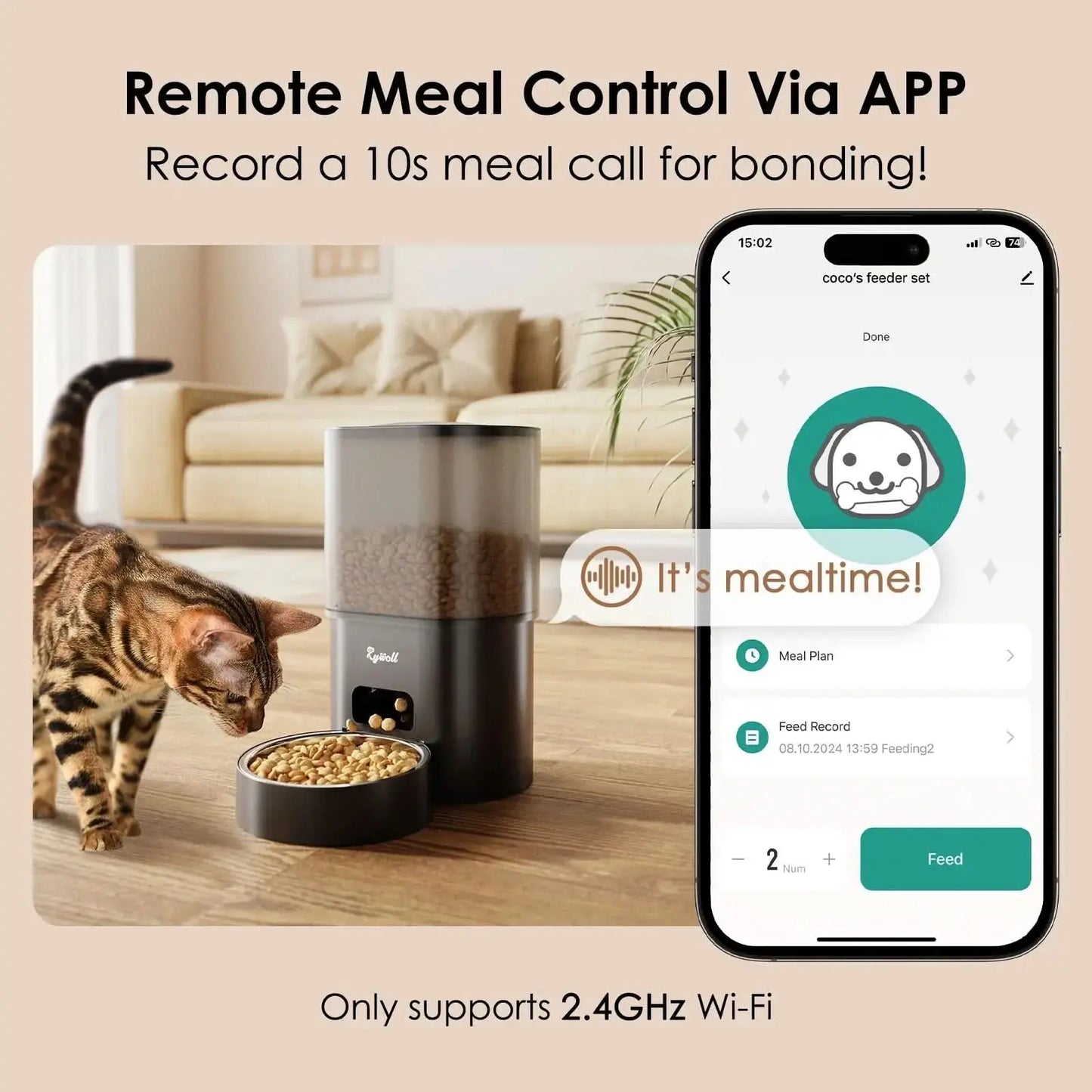 2-in-1 Automatic Cat Feeder and Water Dispenser with Programmable Scheduling, Voice Recording, and Dual Power Supply, Perfect for Cats