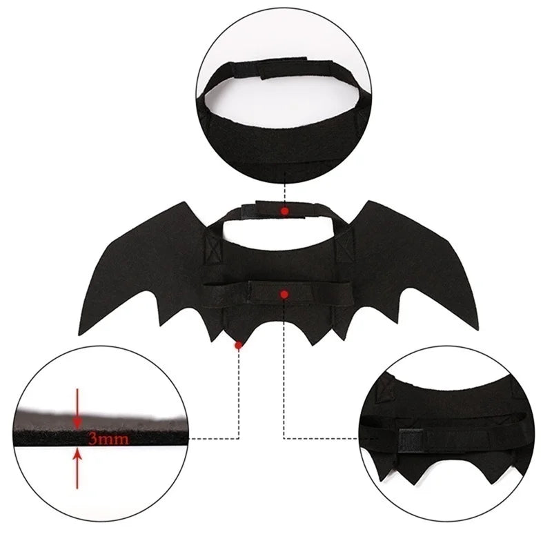 Halloween Themed Pet Costume with Black Bat Wings Harness for Cats and Dogs