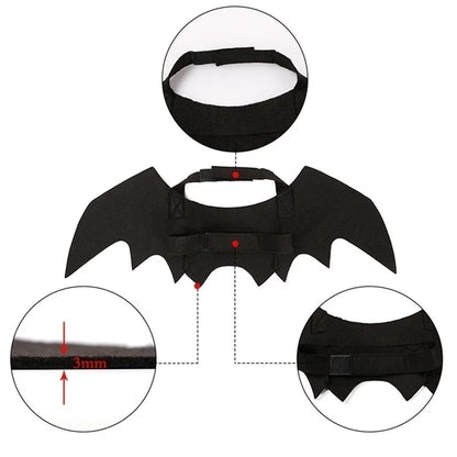 Halloween Themed Pet Costume with Black Bat Wings Harness for Cats and Dogs