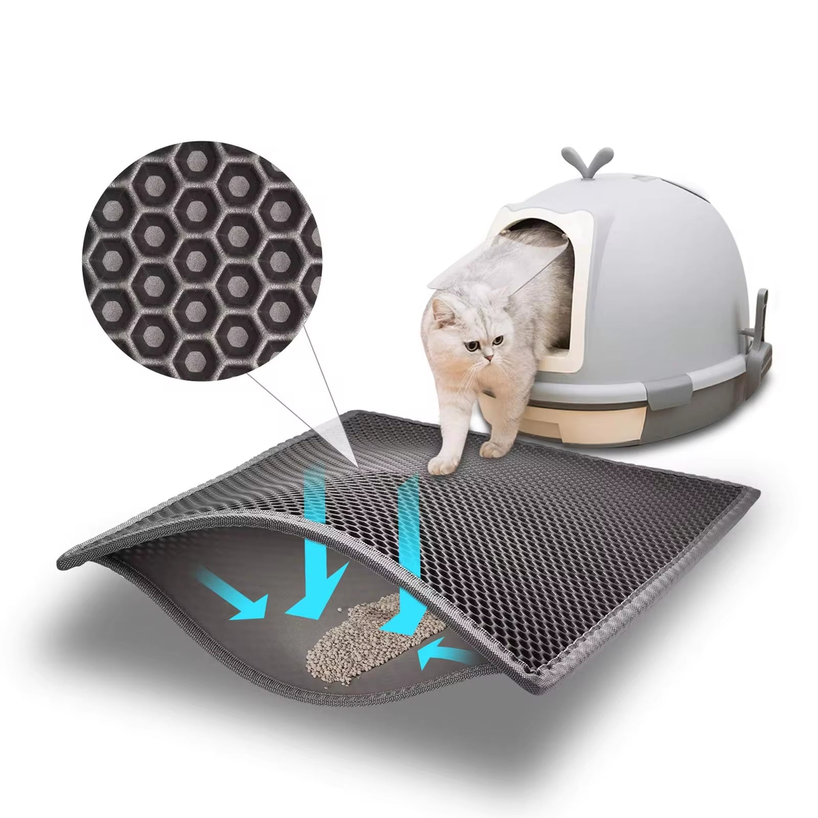 Waterproof Cat Litter Mat with Honeycomb Double Layer - Skidproof Soft EVA Design