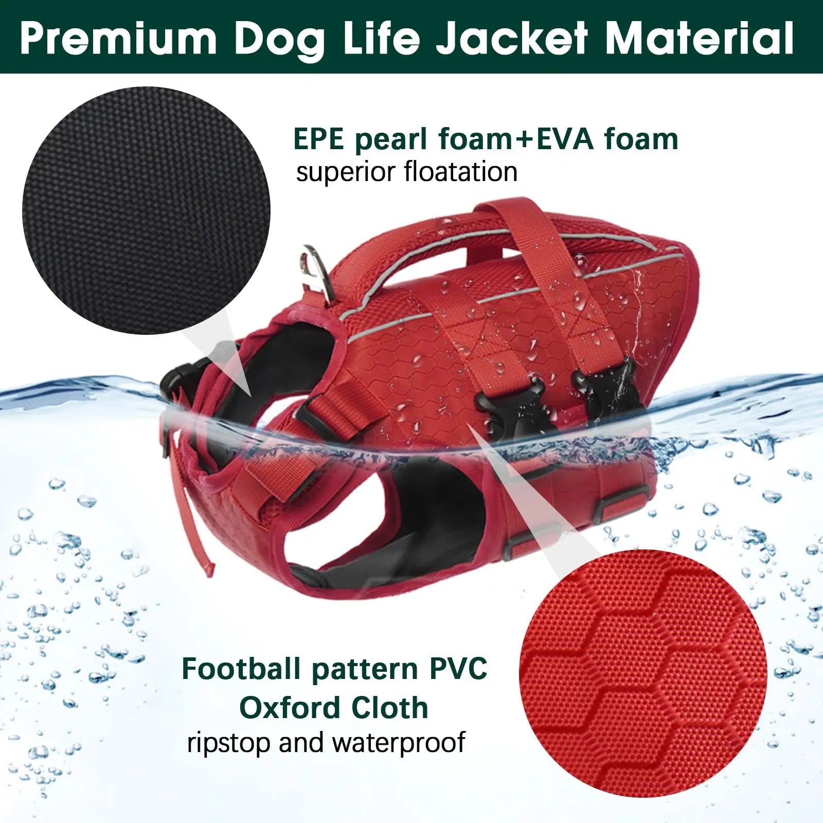 Kuoser High Buoyancy Dog Life Jacket with Reflective Accents - Adjustable Life Vest for Small, Medium, and Large Breeds - Lightweight Dog Life Preserver with Rescue Handle for Aquatic Activities