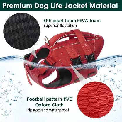 Kuoser High Buoyancy Dog Life Jacket with Reflective Accents - Adjustable Life Vest for Small, Medium, and Large Breeds - Lightweight Dog Life Preserver with Rescue Handle for Aquatic Activities