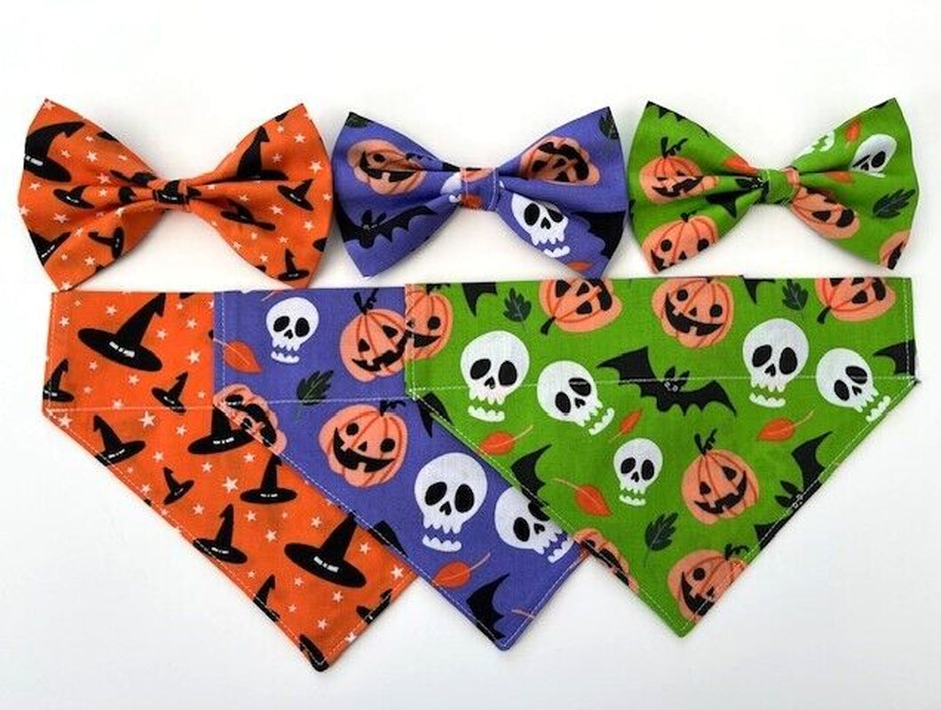 Handmade Charity Halloween Dog Bow and Bandana - Available in Multiple Sizes - Made in the UK