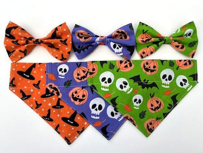 Handmade Charity Halloween Dog Bow and Bandana - Available in Multiple Sizes - Made in the UK