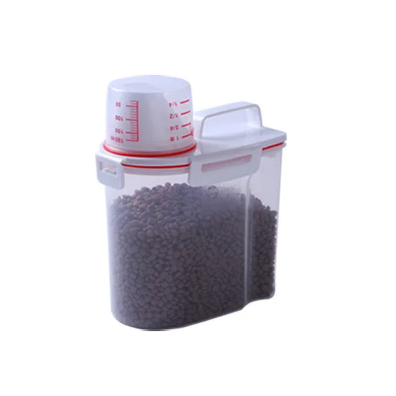 Pet Food Storage Container with Sealed Lid and Measuring Cup - Moisture-Proof Bucket for Dogs and Cats