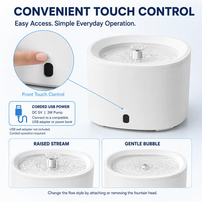 Fluffino 3L/101Oz Premium Cat Water Fountain with Silent USB Pump, Continuous Flow System, and Effortless Maintenance - White