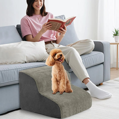 2-Tier Pet Ramp with Washable Cover and High-Density Foam Construction