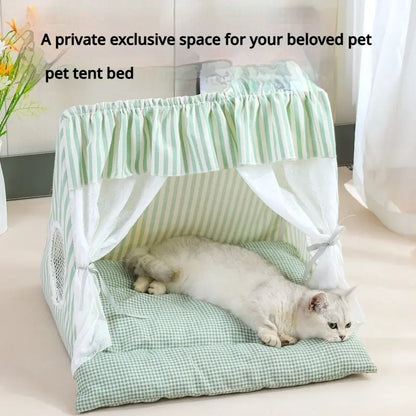 Plush Semi-Enclosed Pet Tent Bed for Small to Medium Cats and Dogs - Washable Cozy Shelter for All Seasons