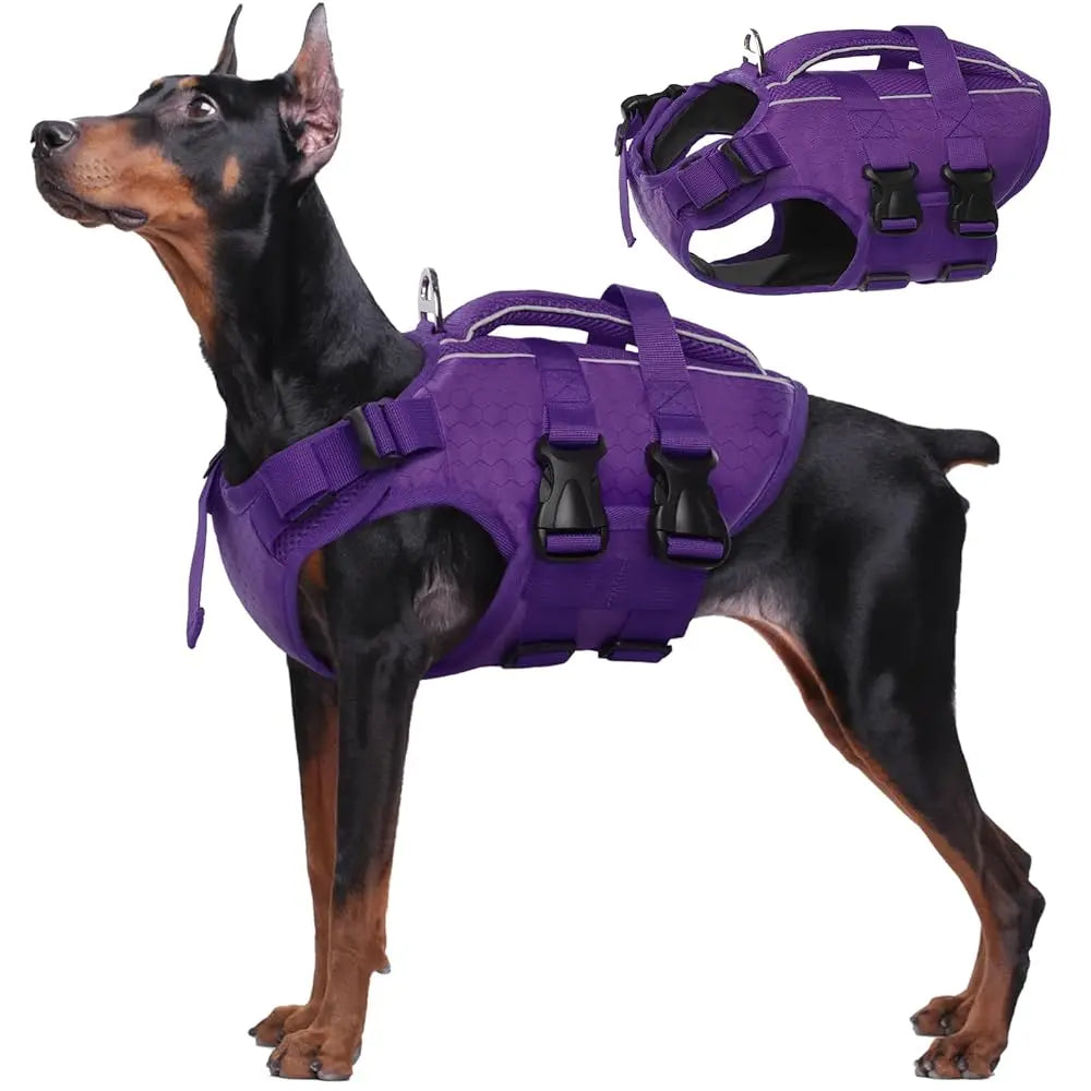 Kuoser High Buoyancy Dog Life Jacket with Reflective Accents - Adjustable Life Vest for Small, Medium, and Large Breeds - Lightweight Dog Life Preserver with Rescue Handle for Aquatic Activities