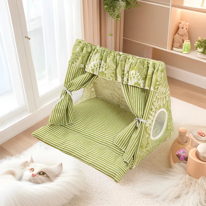 Plush Semi-Enclosed Pet Tent Bed for Small to Medium Cats and Dogs - Washable Cozy Shelter for All Seasons
