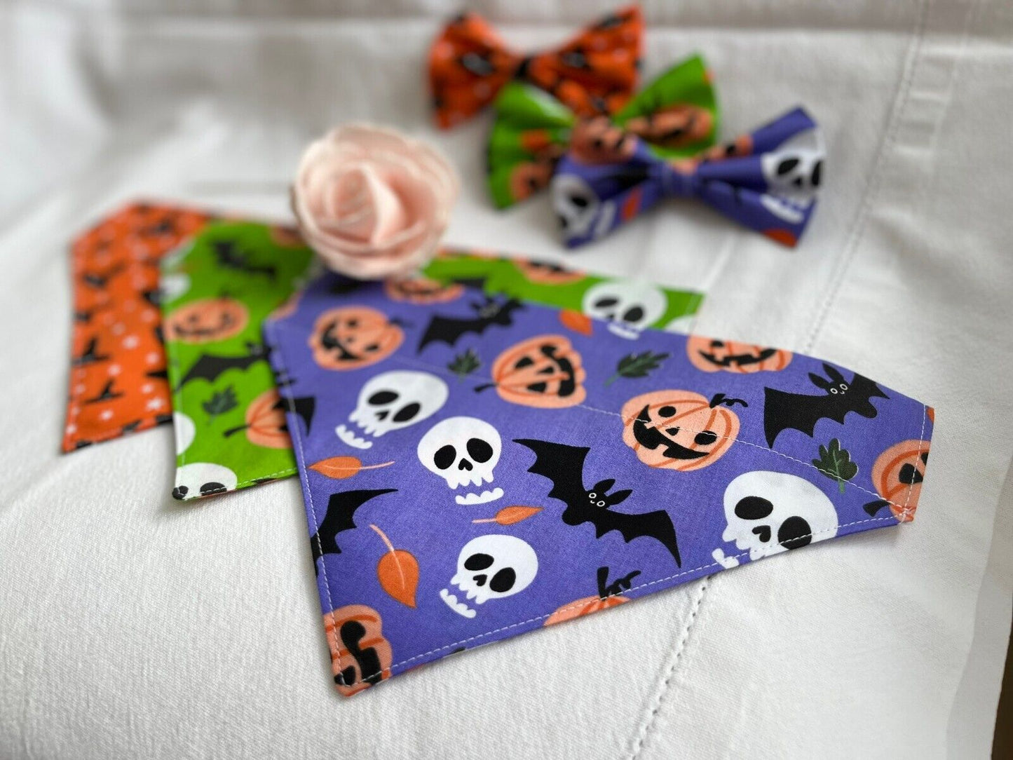 Handmade Charity Halloween Dog Bow and Bandana - Available in Multiple Sizes - Made in the UK