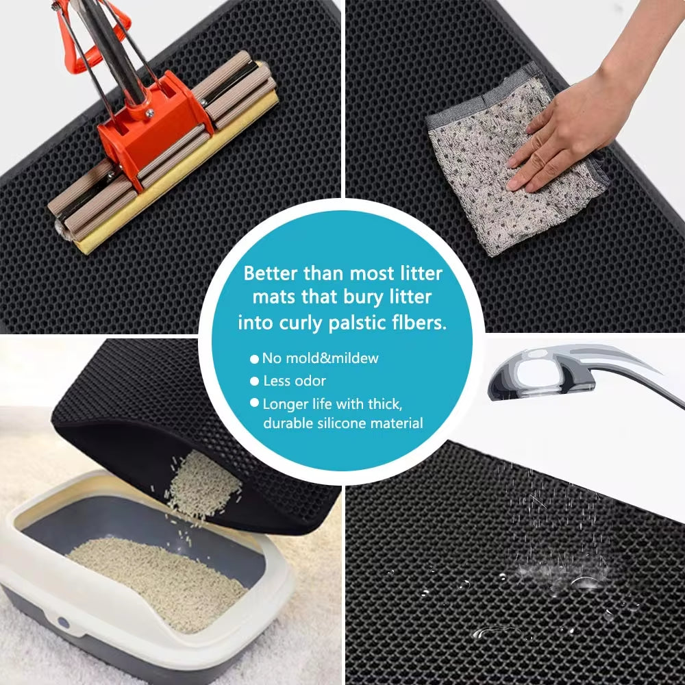 Waterproof Cat Litter Mat with Honeycomb Double Layer - Skidproof Soft EVA Design