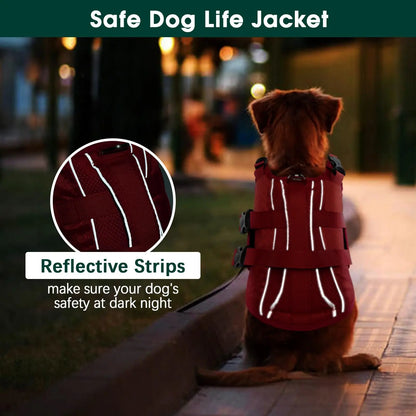 Kuoser High Buoyancy Dog Life Jacket with Reflective Accents - Adjustable Life Vest for Small, Medium, and Large Breeds - Lightweight Dog Life Preserver with Rescue Handle for Aquatic Activities