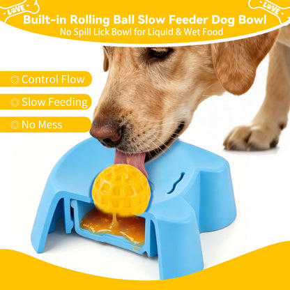 Silicone Non-Skid Interactive Slow Feeder Bowl for Dogs - 3/4 Cup Capacity for Wet Food, Bone Broth, and Yogurt, Promotes Anxiety Relief for Small to Large Dogs (Blue) - Mid-Year Sale
