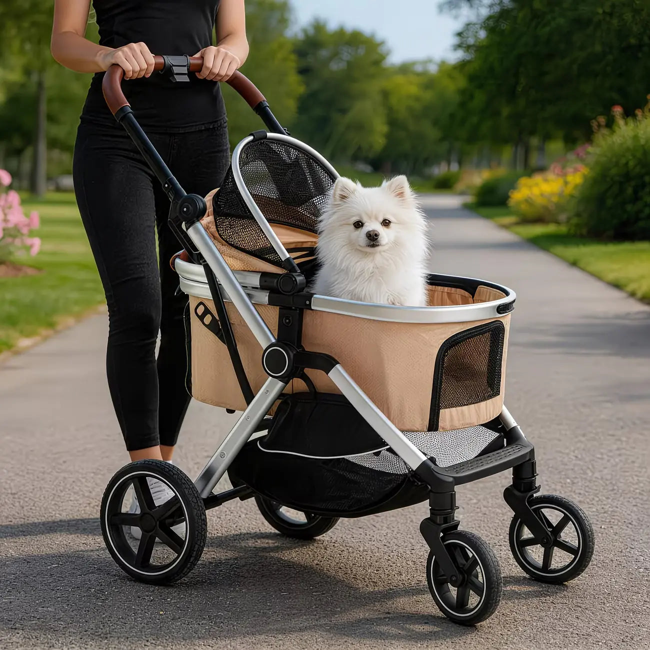 Made4Pets 3-in-1 Pet Stroller and Car Seat Combo with Smooth-Ride Design, Detachable Carrier, Rubber Wheels, and Anti-Shock Stabilizers, Accommodates Up to 50 lbs for Senior Dogs, Dimensions: 23.6"W x 10"D x 34.6"H
