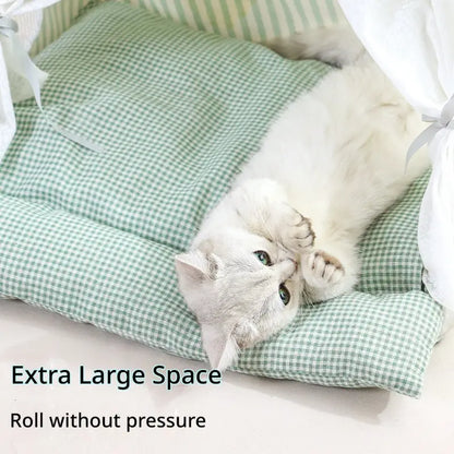 Plush Semi-Enclosed Pet Tent Bed for Small to Medium Cats and Dogs - Washable Cozy Shelter for All Seasons