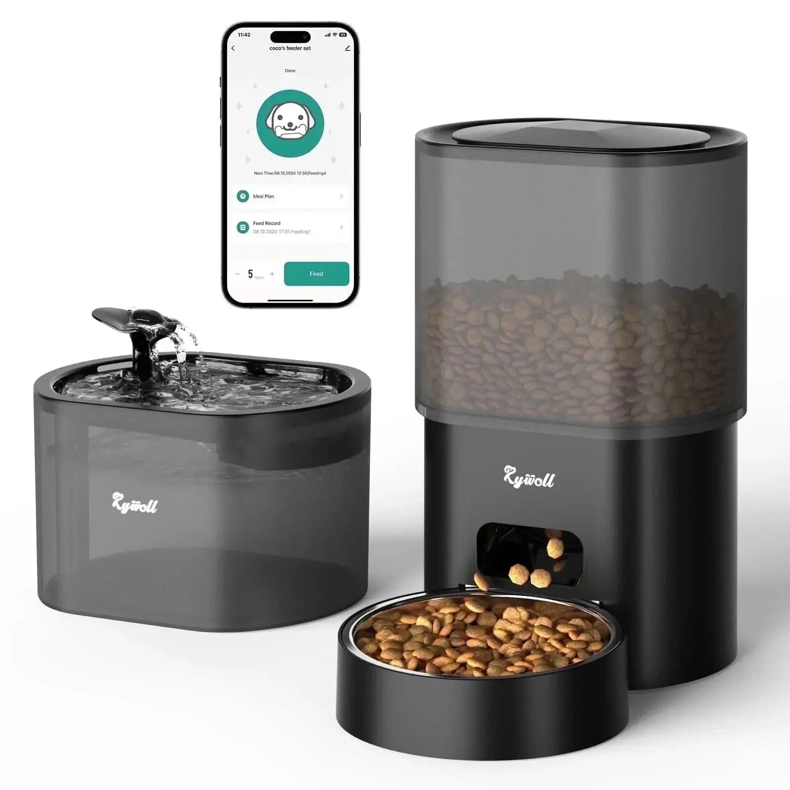 2-in-1 Automatic Cat Feeder and Water Dispenser with Programmable Scheduling, Voice Recording, and Dual Power Supply, Perfect for Cats