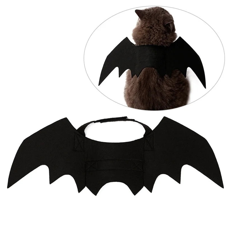 Halloween Themed Pet Costume with Black Bat Wings Harness for Cats and Dogs