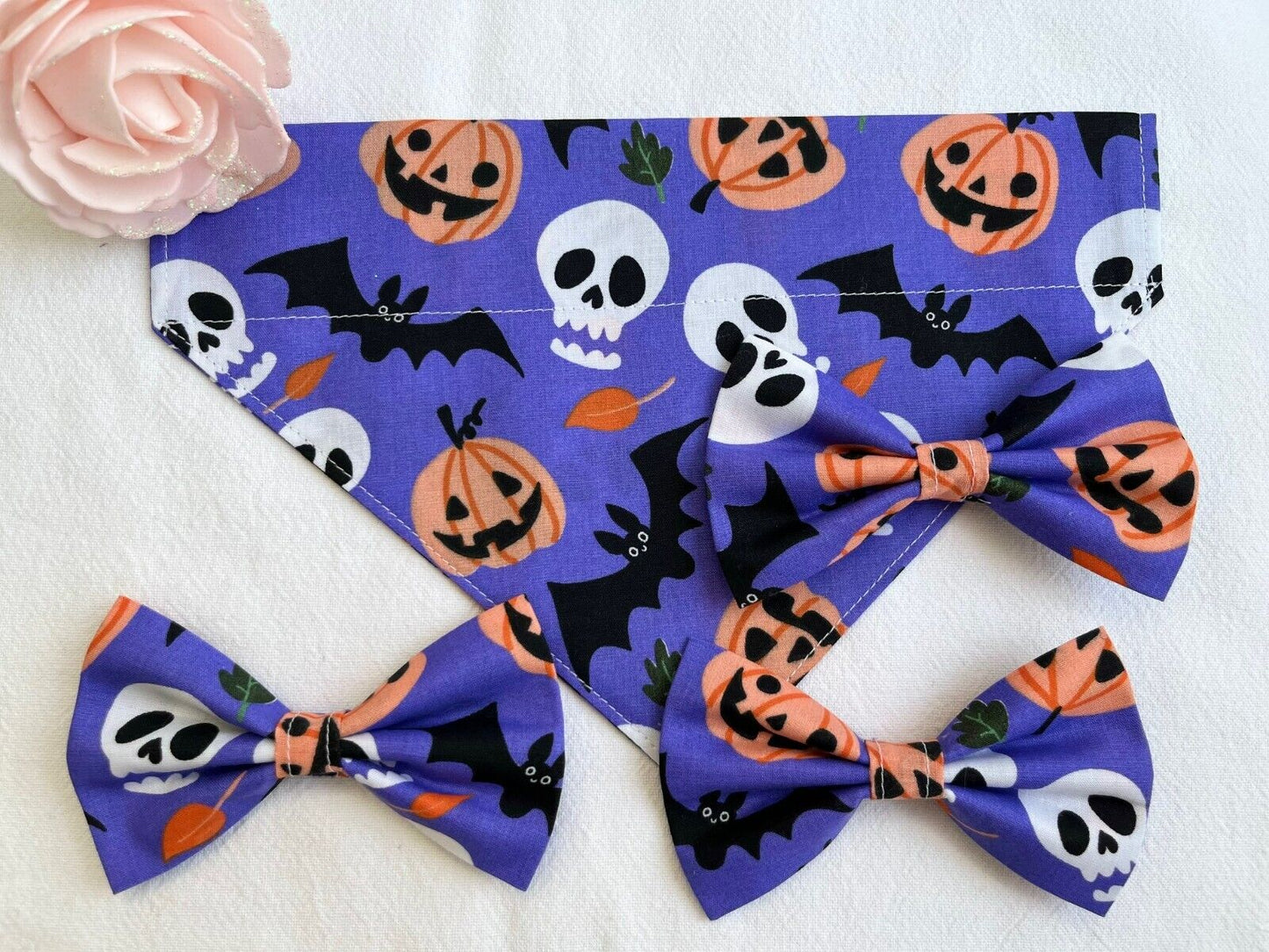 Handmade Charity Halloween Dog Bow and Bandana - Available in Multiple Sizes - Made in the UK