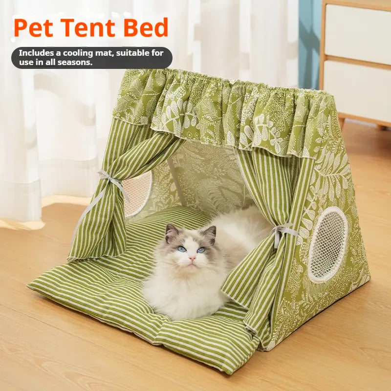 Plush Semi-Enclosed Pet Tent Bed for Small to Medium Cats and Dogs - Washable Cozy Shelter for All Seasons