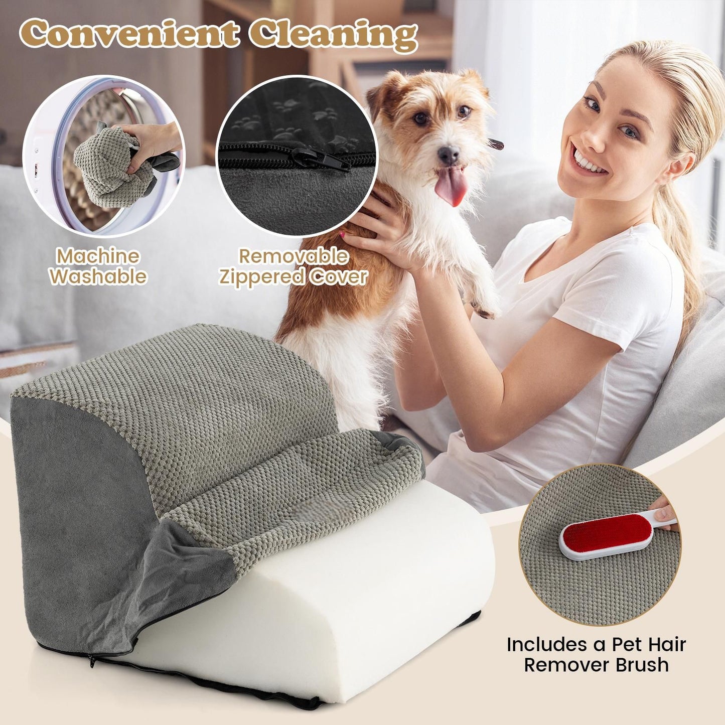 2-Tier Pet Ramp with Washable Cover and High-Density Foam Construction
