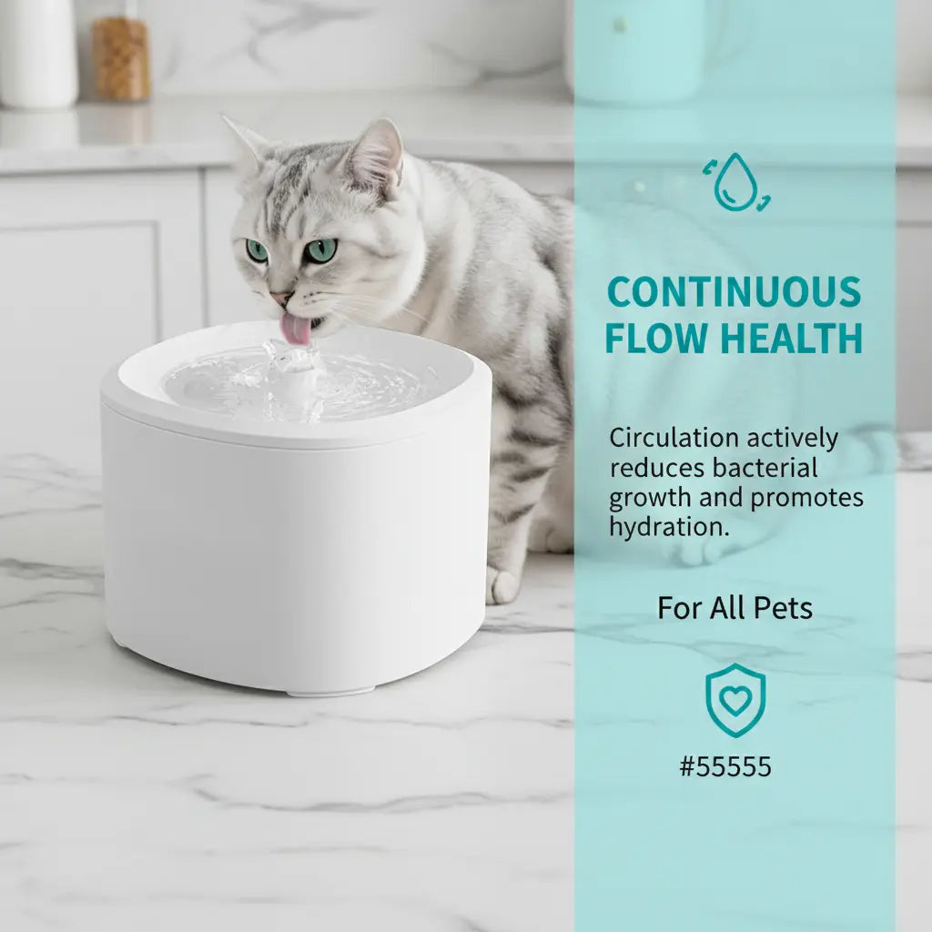 Fluffino 3L/101Oz Premium Cat Water Fountain with Silent USB Pump, Continuous Flow System, and Effortless Maintenance - White