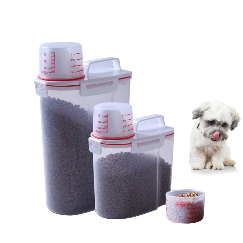 Pet Food Storage Container with Sealed Lid and Measuring Cup - Moisture-Proof Bucket for Dogs and Cats
