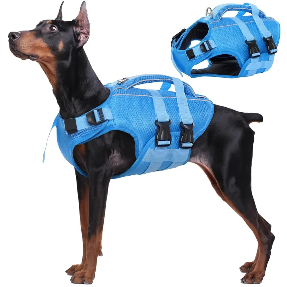 Kuoser High Buoyancy Dog Life Jacket with Reflective Accents - Adjustable Life Vest for Small, Medium, and Large Breeds - Lightweight Dog Life Preserver with Rescue Handle for Aquatic Activities