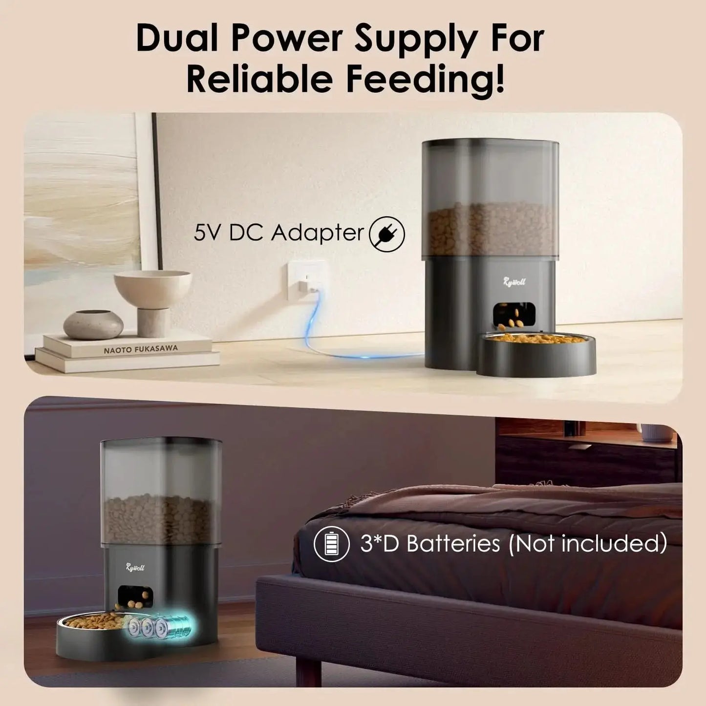 2-in-1 Automatic Cat Feeder and Water Dispenser with Programmable Scheduling, Voice Recording, and Dual Power Supply, Perfect for Cats