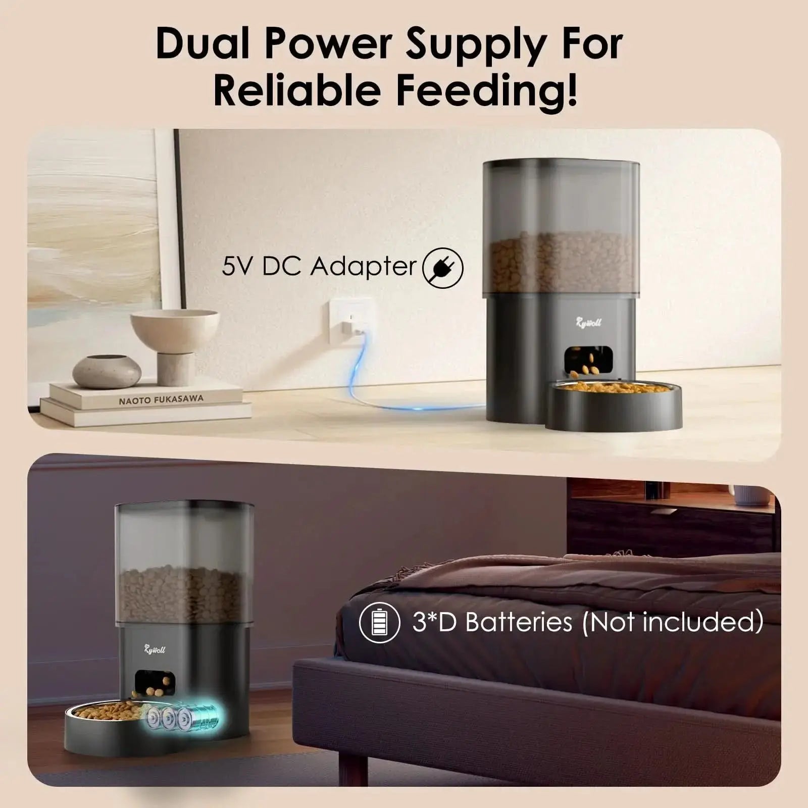 2-in-1 Automatic Cat Feeder and Water Dispenser with Programmable Scheduling, Voice Recording, and Dual Power Supply, Perfect for Cats