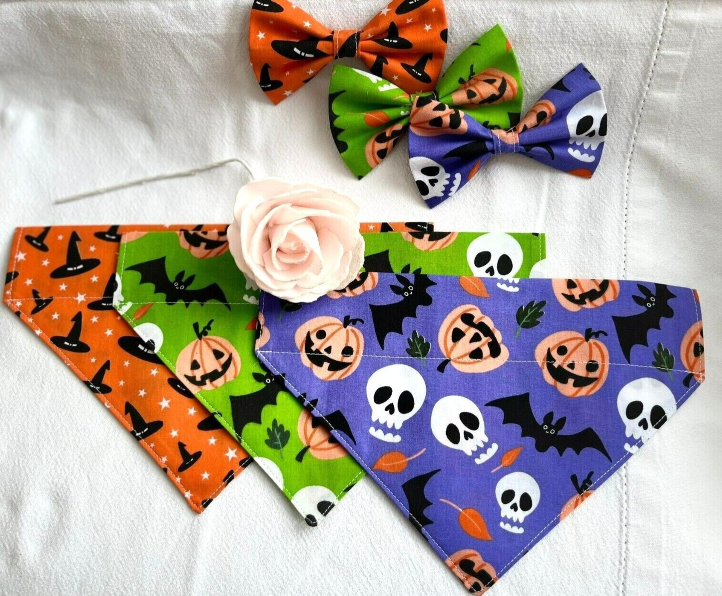 Handmade Charity Halloween Dog Bow and Bandana - Available in Multiple Sizes - Made in the UK