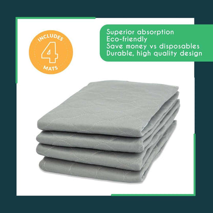 Grey Washable Reusable Leak-Proof Pee Pads (22"x22", 4-Pack) | Ideal for Potty Training, Whelping, and Crate Lining | OEKO-TEX Certified, Chemical-Free