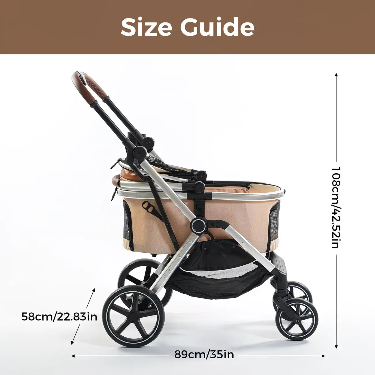 Made4Pets 3-in-1 Pet Stroller and Car Seat Combo with Smooth-Ride Design, Detachable Carrier, Rubber Wheels, and Anti-Shock Stabilizers, Accommodates Up to 50 lbs for Senior Dogs, Dimensions: 23.6"W x 10"D x 34.6"H