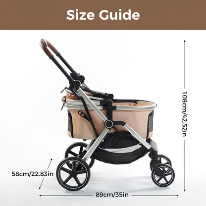 Made4Pets 3-in-1 Pet Stroller and Car Seat Combo with Smooth-Ride Design, Detachable Carrier, Rubber Wheels, and Anti-Shock Stabilizers, Accommodates Up to 50 lbs for Senior Dogs, Dimensions: 23.6"W x 10"D x 34.6"H