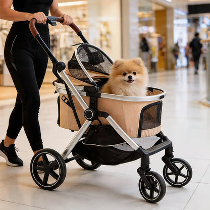 Made4Pets 3-in-1 Pet Stroller and Car Seat Combo with Smooth-Ride Design, Detachable Carrier, Rubber Wheels, and Anti-Shock Stabilizers, Accommodates Up to 50 lbs for Senior Dogs, Dimensions: 23.6"W x 10"D x 34.6"H