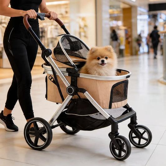 Made4Pets 3-in-1 Pet Stroller and Car Seat Combo with Smooth-Ride Design, Detachable Carrier, Rubber Wheels, and Anti-Shock Stabilizers, Accommodates Up to 50 lbs for Senior Dogs, Dimensions: 23.6"W x 10"D x 34.6"H