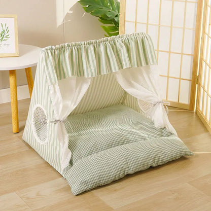 Plush Semi-Enclosed Pet Tent Bed for Small to Medium Cats and Dogs - Washable Cozy Shelter for All Seasons