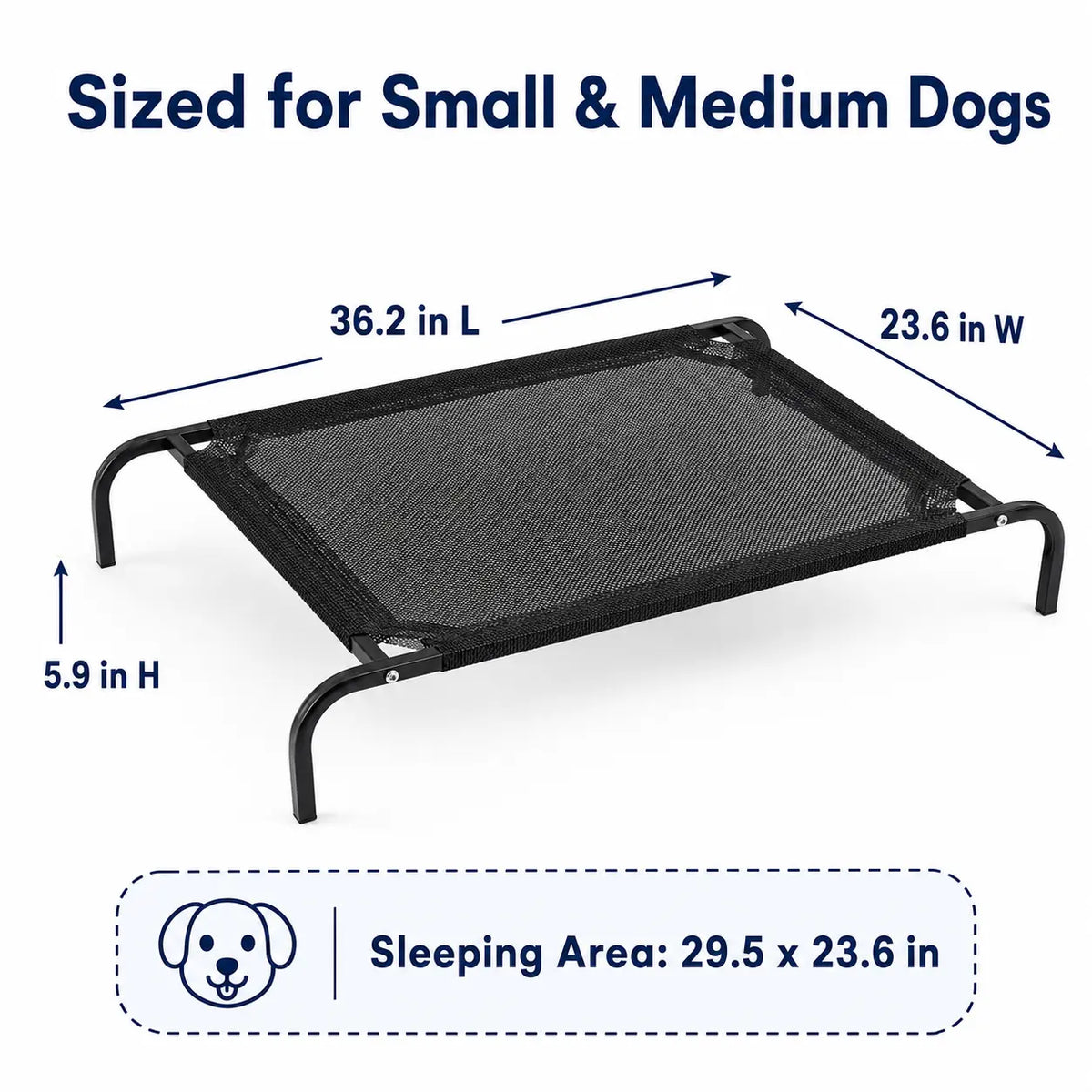 Elevated Cooling Dog Bed for Small to Medium Breeds - 36.2" L x 23.6" W x 5.9" H, Breathable Mesh Cot with Sturdy Metal Frame, Enhanced Airflow, Suitable for Indoor and Outdoor Use