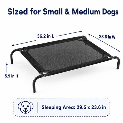 Elevated Cooling Dog Bed for Small to Medium Breeds - 36.2" L x 23.6" W x 5.9" H, Breathable Mesh Cot with Sturdy Metal Frame, Enhanced Airflow, Suitable for Indoor and Outdoor Use