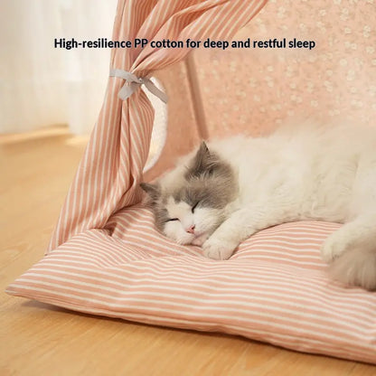 Plush Semi-Enclosed Pet Tent Bed for Small to Medium Cats and Dogs - Washable Cozy Shelter for All Seasons