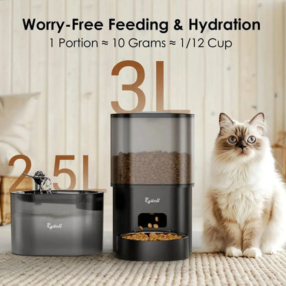 2-in-1 Automatic Cat Feeder and Water Dispenser with Programmable Scheduling, Voice Recording, and Dual Power Supply, Perfect for Cats