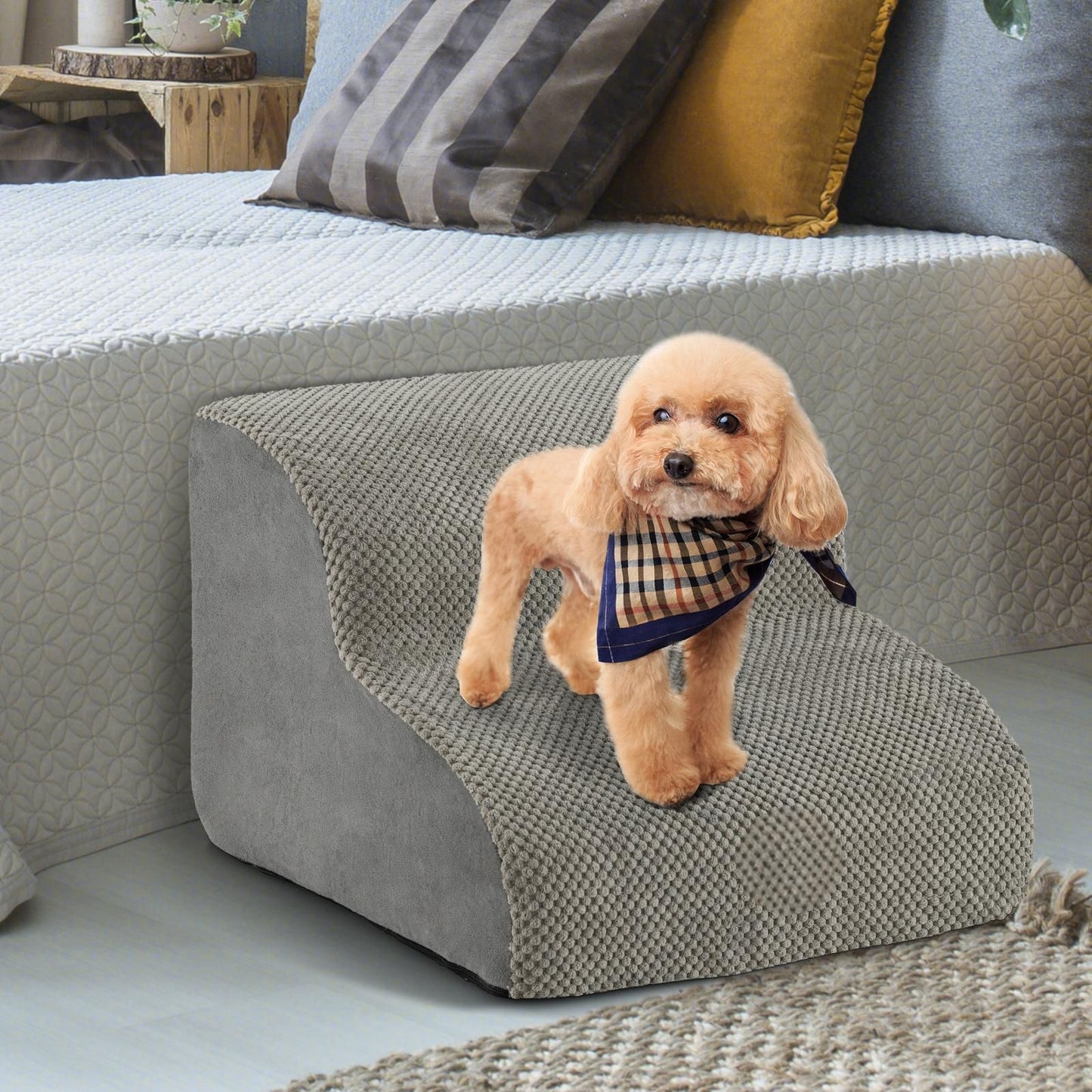 2-Tier Pet Ramp with Washable Cover and High-Density Foam Construction