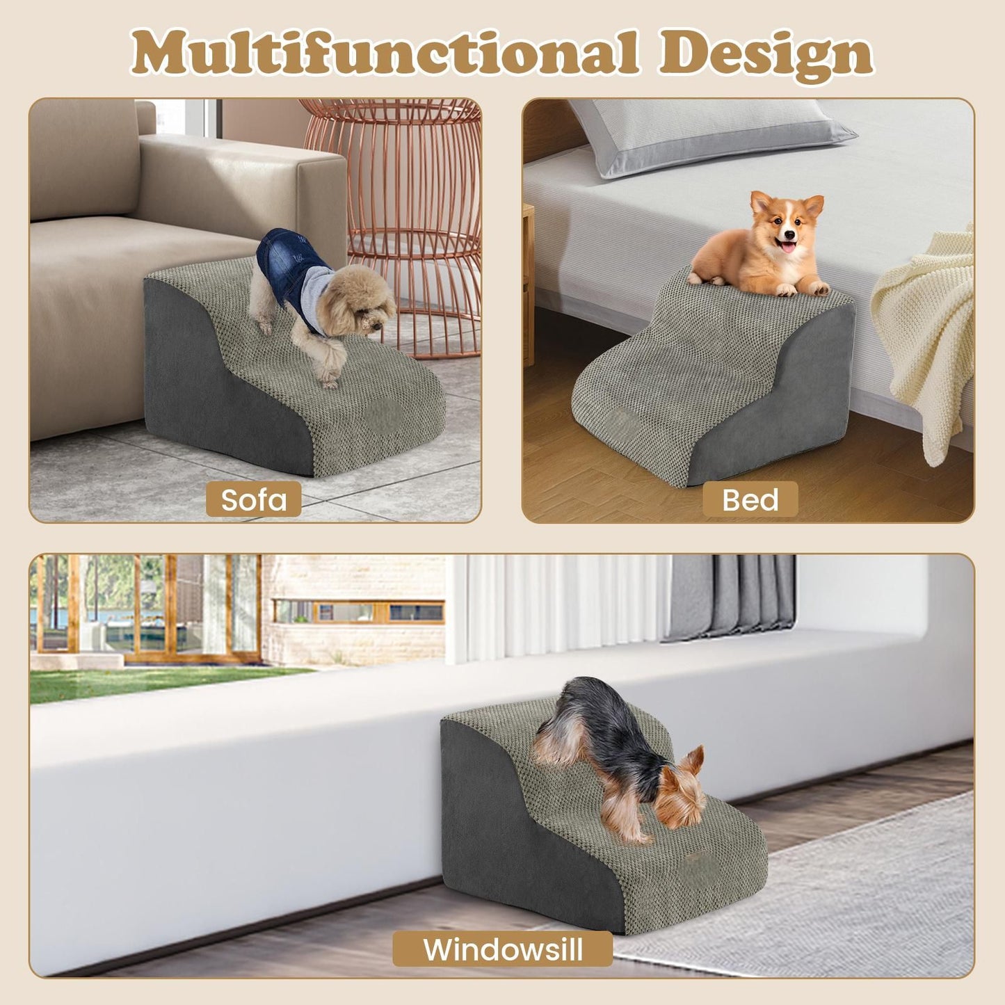 2-Tier Pet Ramp with Washable Cover and High-Density Foam Construction