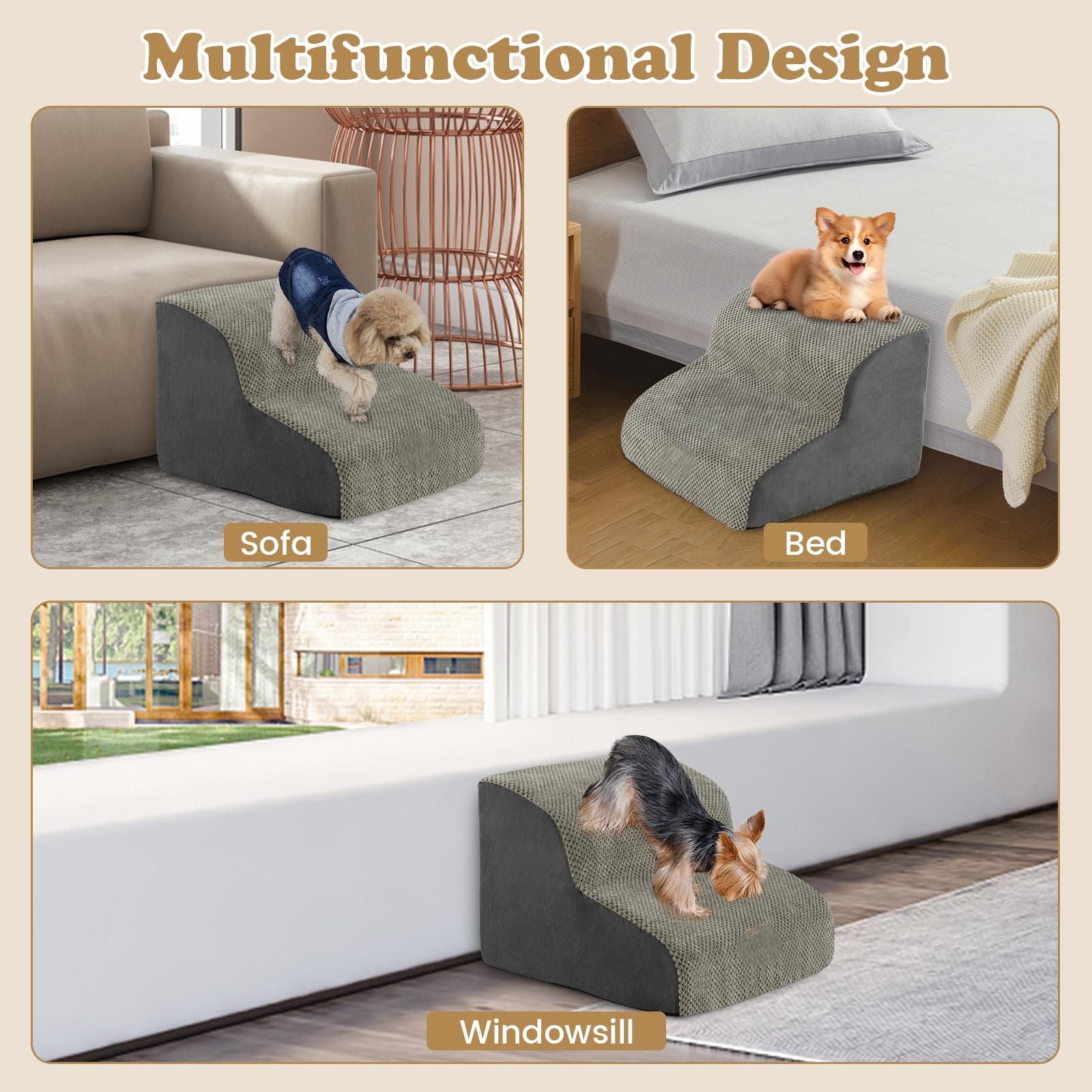 2-Tier Pet Ramp with Washable Cover and High-Density Foam Construction