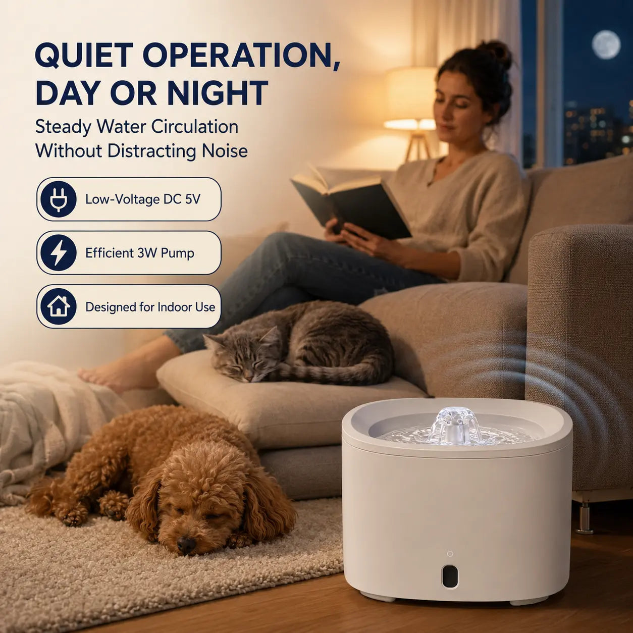 Fluffino 3L/101Oz Premium Cat Water Fountain with Silent USB Pump, Continuous Flow System, and Effortless Maintenance - White