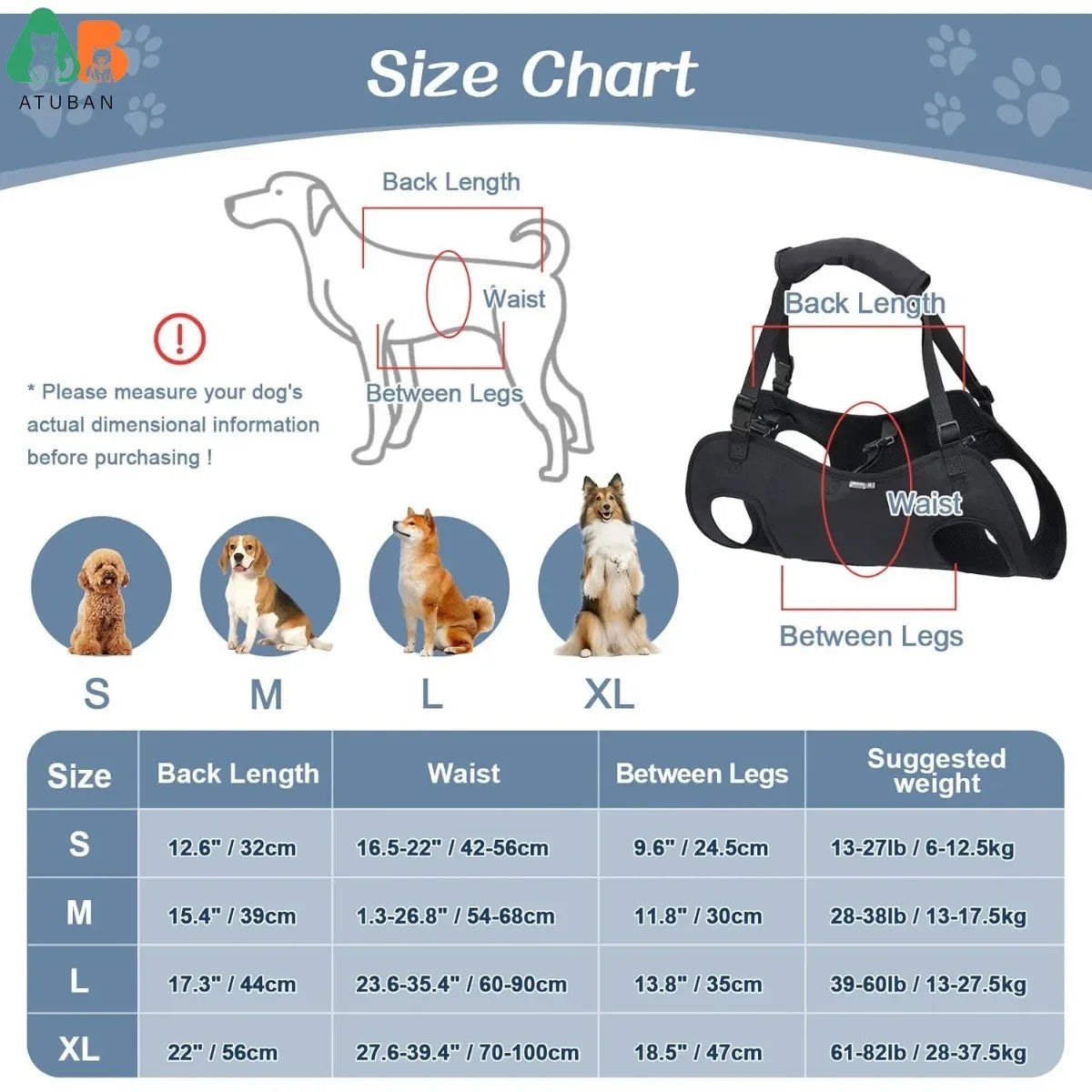 Adjustable Full Body Support Dog Lift Harness for Assisted Mobility and Rehabilitation