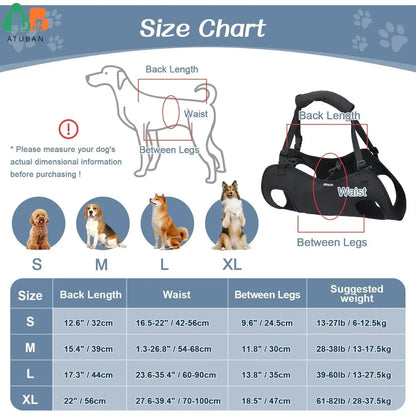 Adjustable Full Body Support Dog Lift Harness for Assisted Mobility and Rehabilitation