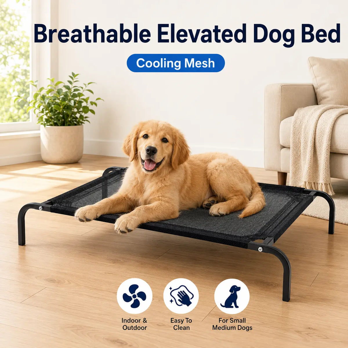 Elevated Cooling Dog Bed for Small to Medium Breeds - 36.2" L x 23.6" W x 5.9" H, Breathable Mesh Cot with Sturdy Metal Frame, Enhanced Airflow, Suitable for Indoor and Outdoor Use