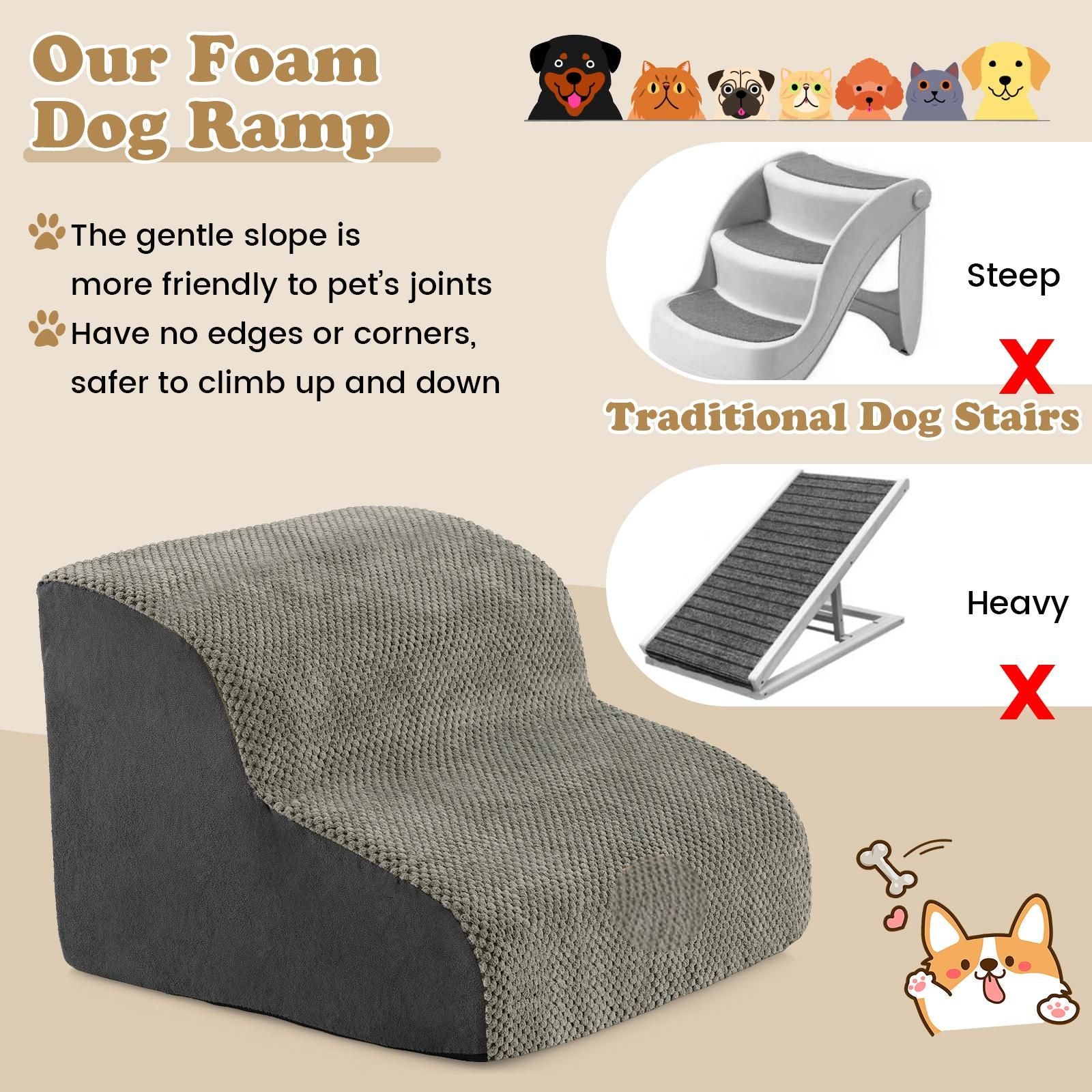 2-Tier Pet Ramp with Washable Cover and High-Density Foam Construction